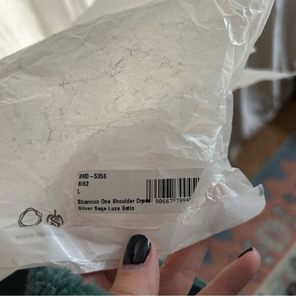 Show‎ Me Your Mumu Shannon One Shoulder Dress Maxi Silver Sage Luxe Satin NWT L - Picture 6 of 8